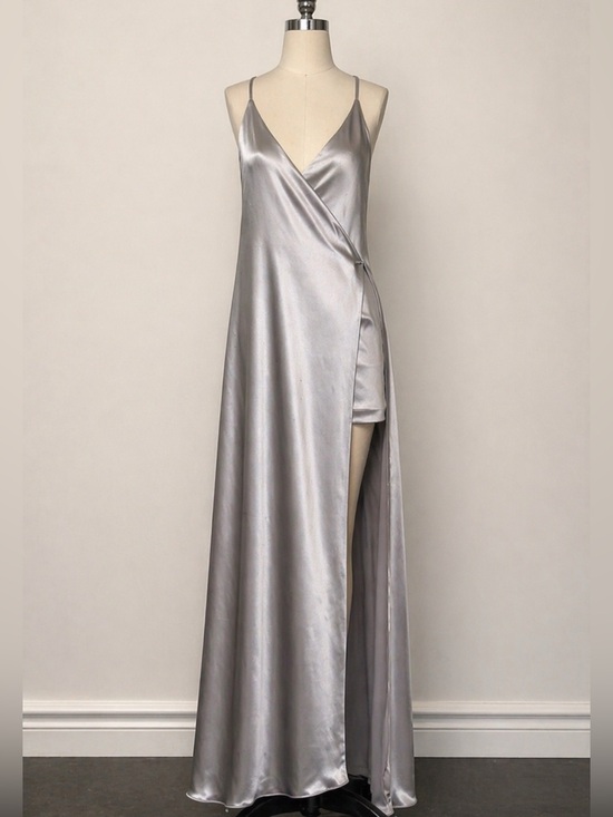 Halston Heritage Dresses & Skirts - Halston Heritage Silver Satin Wrap Slip Gown